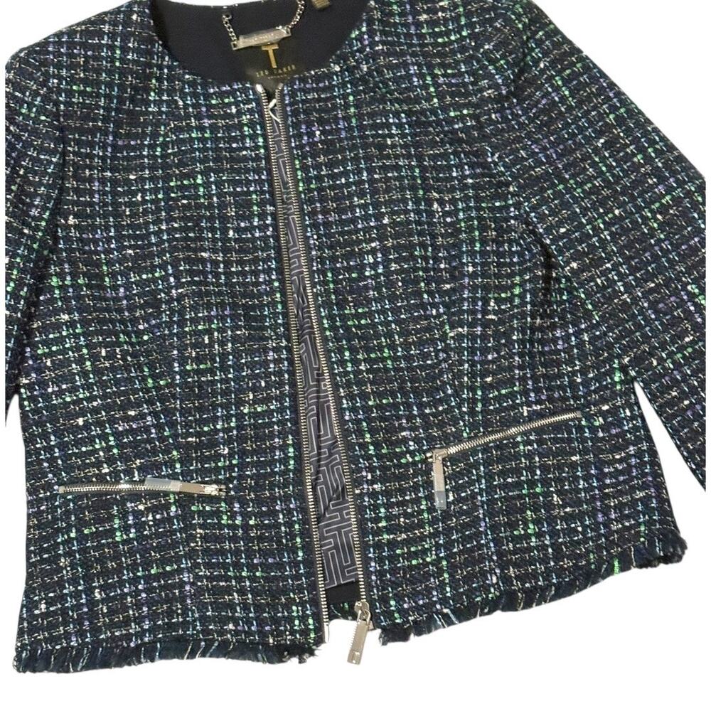 NWT Ted Baker Blazer - Size 8 - Teal Tweed w/ Zipper Details - Picture 14 of 16